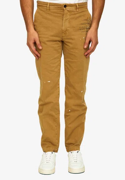 Incotex Red X Facetasm Paint Effect Straight-leg Pants In Brown