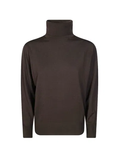 Incotex High-neck Long-sleeve Sweater In Brown