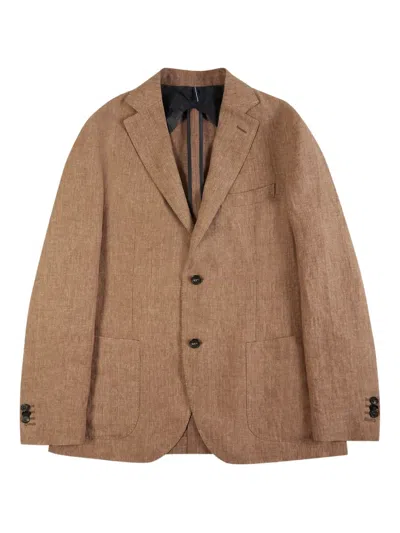 Incotex Single-breasted Linen Jacket In Brown