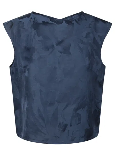 Incotex Sleeveless Jacquard Top With Floral Texture In Blue