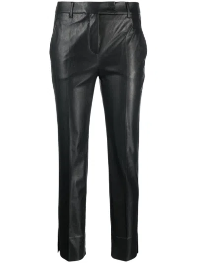 Incotex Slim Cut Faux Leather Trousers In Black