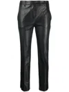 Incotex Slim Cut Faux Leather Trousers In Black