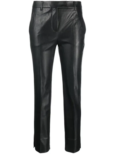INCOTEX SLIM-CUT FAUX-LEATHER TROUSERS