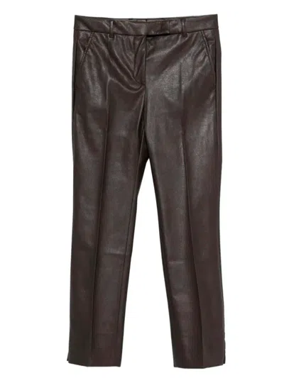 Incotex Slim Fit Stretch Faux Leather Pants In Brown