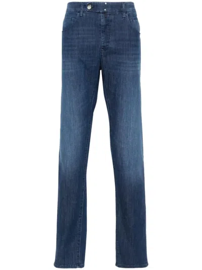 Incotex Logo-patch Tapered Jeans In Blue