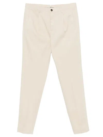 Incotex Straight Cotton Trousers With Pleats In Neutral