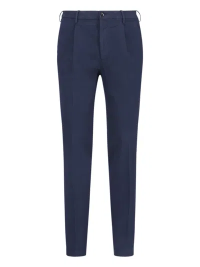 INCOTEX INCOTEX STRAIGHT-LEG BLUE COTTON TROUSERS
