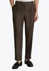 Incotex Straight-leg Linen-blend Pants In Brown