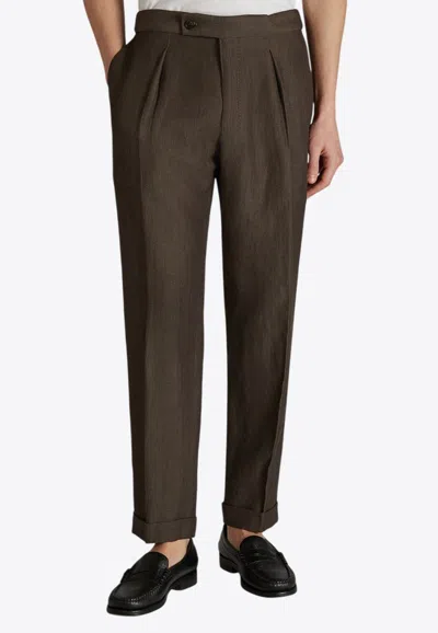 Incotex Straight-leg Linen-blend Pants In Brown
