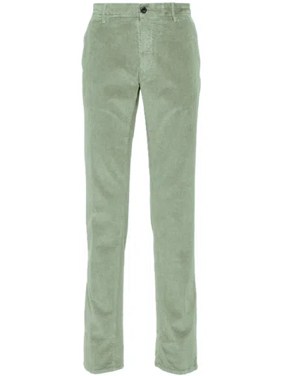 Incotex Straight-leg Sage Green Pants With Textured Fabric In Gray