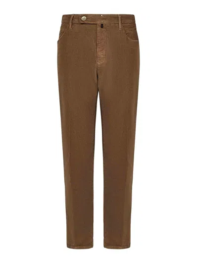 Incotex Stretch Cotton And Cashmere Corduroy Trousers In Brown