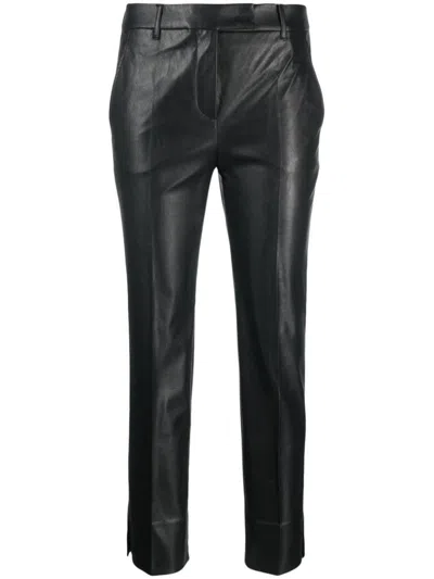 Incotex Stretch Faux Leather Slim Fit Trousers In Black