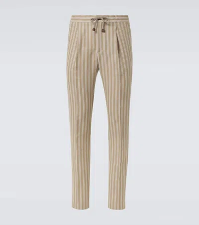 Incotex Striped Cotton And Linen Tapered Pants In Brown 