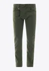 Incotex Stretch Cotton Trouser With Back Suede Logo Patch In Green