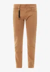 Incotex Stretch Cotton Trouser With Back Suede Logo Patch In Brown