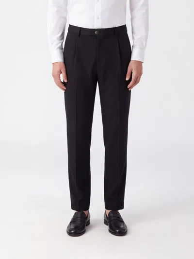 Incotex Tailored Straight-leg Trousers In Wool Blend With Front Pleats In Black