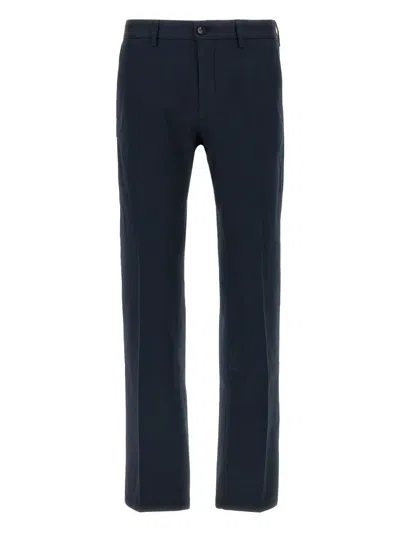 Incotex Slim Fit Black Cotton Twill Trousers In Blue