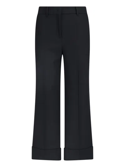 Incotex Tailored Wide-leg Cuff Hem Trousers In Black