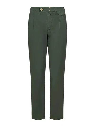 Incotex Tapered Leg Trousers In Green Stretch Cotton