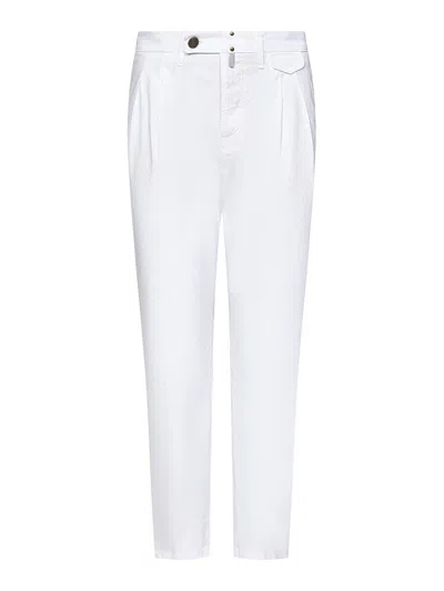 Incotex Tapered Leg Trousers In White Stretch Cotton