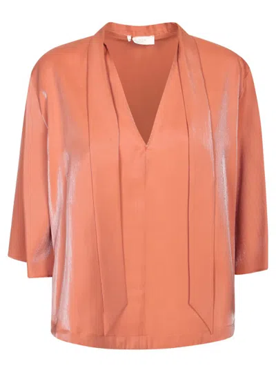 Incotex Short Sleeve Satin Modal Blouse In Pink