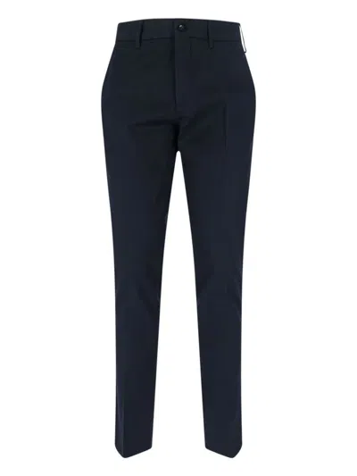 Incotex High-waisted Straight-leg Chino Pants In Dark Blue Cotton