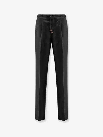 Incotex Tapered Pleated Virgin Wool-flannel Drawstring Trousers In Black