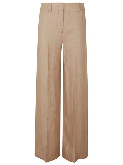 Incotex Wide-leg Trouser With High Waist In Natural Linen In Brown