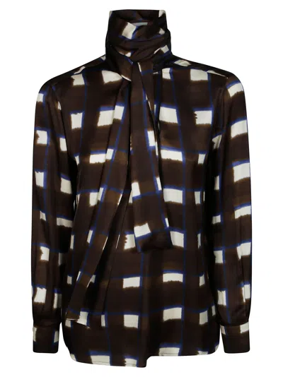 Incotex Women's Scarf-style Shirt With Geometric Square Motif In Marrone