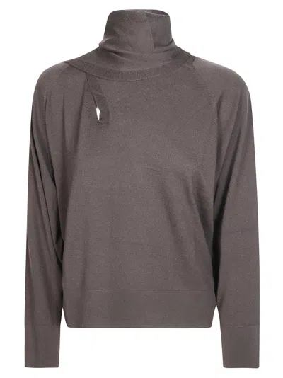 Incotex Scarf-detail Raglan-sleeve Sweater In Brown
