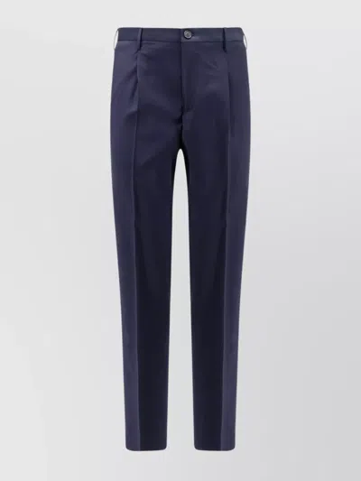 Incotex Wool Trousers With Pleats And Buttoned Pockets In Blue