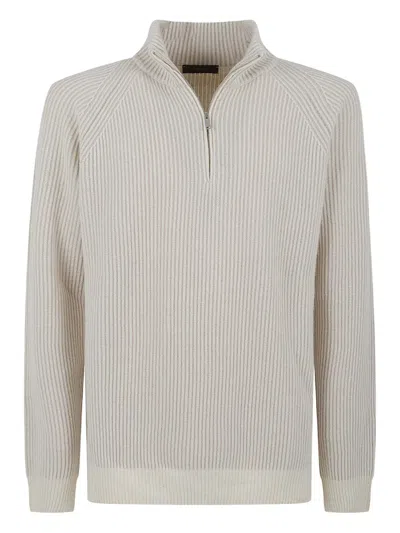 Incotex Zip Ribbed Sweater In Neutral