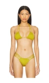 Indah Ali Solid Smocked Triangle Bikini Top In Shimmer