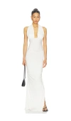 Indah Amanda Solid Halter Maxi Dress In White