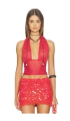 Indah Ayat Solid 70s Disco Halter Top In Brown