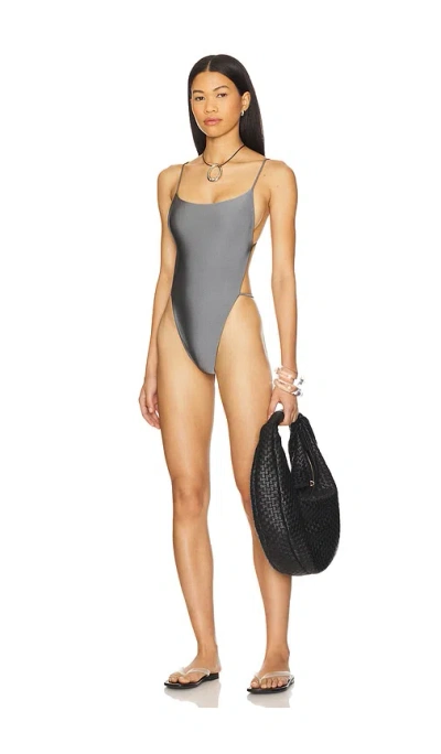 Indah Dna.2 Skimpy Solid String Back One Piece Swimsuit In Metal