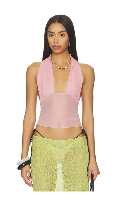 Indah Gisela Solid Gathered Tie-back Halter Top In Pink