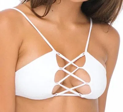 Indah Hapa Lace Up Bikini Top In Solid White In Multi