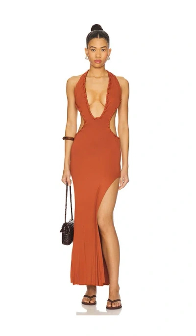Indah Isla Solid Braided Maxi Dress In Brown