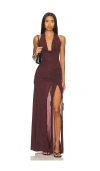 Indah Jlo Mesh Halter Gown In Cacau
