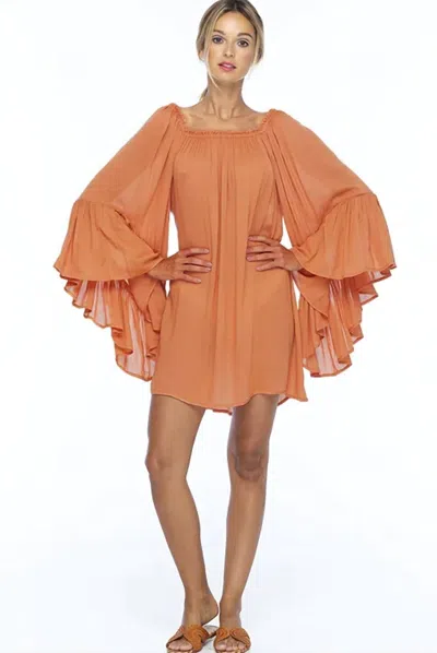 Indah Kamani Ruffle Mini Dress In Salmon In Orange