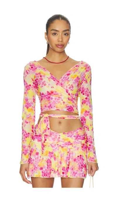 Indah Lori Printed Long Sleeve Wrap Top In Pink