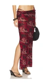 Indah Mickey Printed Maxi With Side Splits & Foldover Waist Panel Skirt In Red