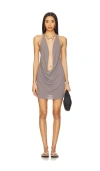Indah Rafaella Solid Plunging Mini Dress In Grey