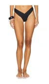 Indah Riot Skimpy Solid Gathered High Cut Bikini Bottom In Black
