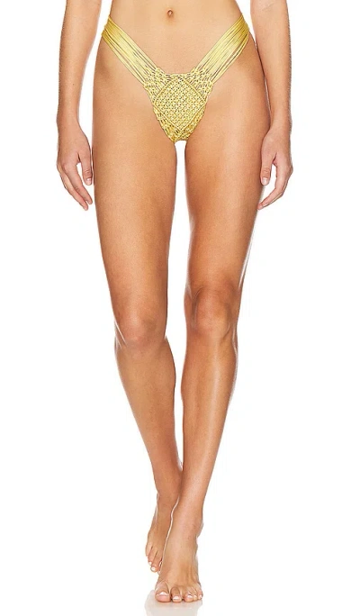 Indah Samui Skimpy Solid Macrame Bikini Bottom In Goldie