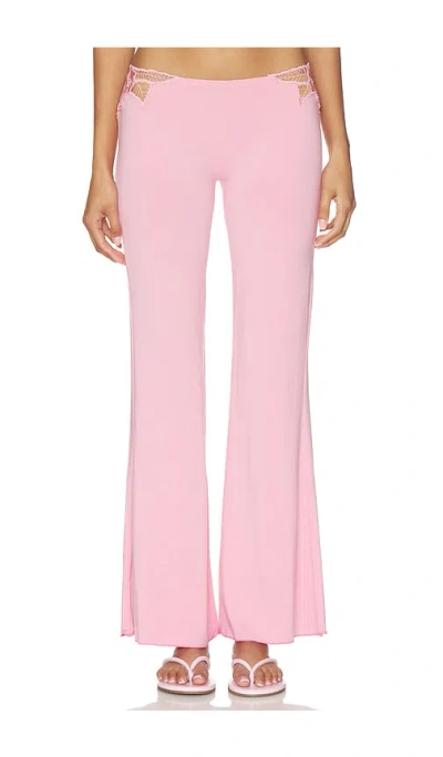 Indah Valentina Solid Low Rise Long Pant With Embroidered Rose Kerawang Detail In Pink