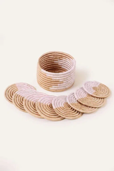 Indego Africa Akeza Mini Basket Set Of 8 Coasters In Pink