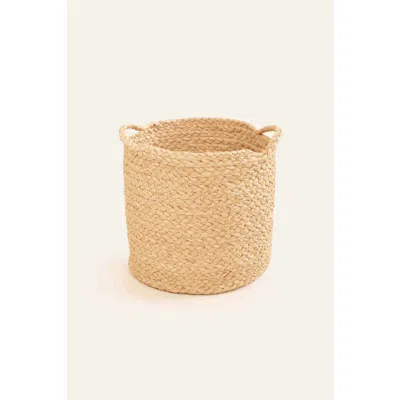 Indego Africa Braided Raffia Planter With Handles In Beige