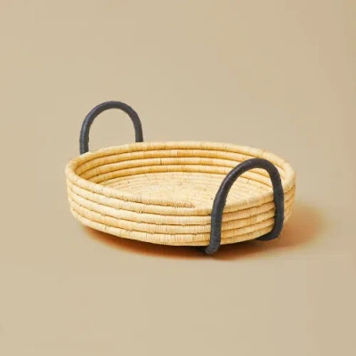 Indego Africa Contrast Handle Raffia Tray In Natural And Black